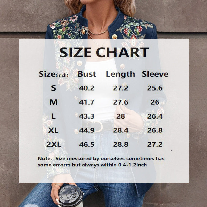 Floral Print Double Breasted Blazer, Collar Winter Jacket for Women