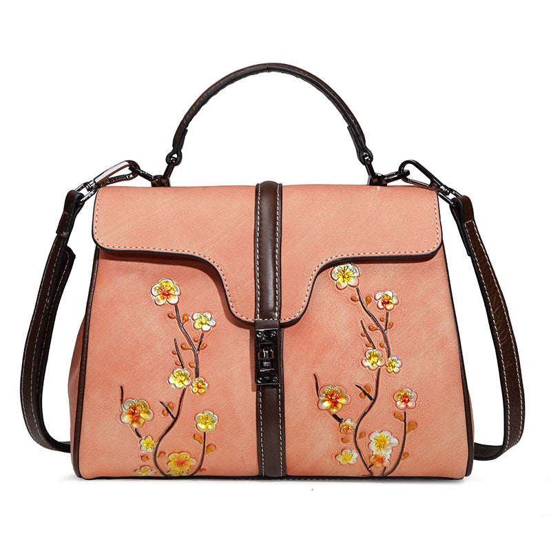 Elegant Retro Leather Handbag First-Layer Cowhide Shoulder Bag