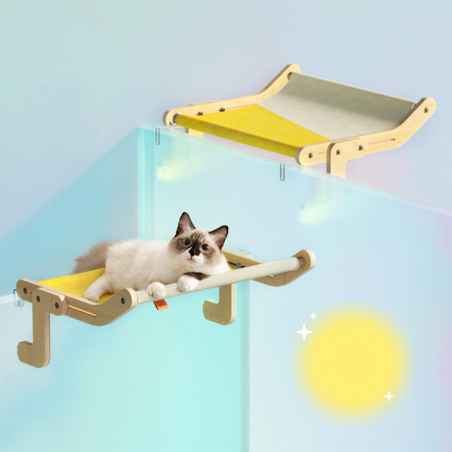 Cat Window Perch Wooden Hanging Bed with Washable Cotton Canvas for Indoor Cats