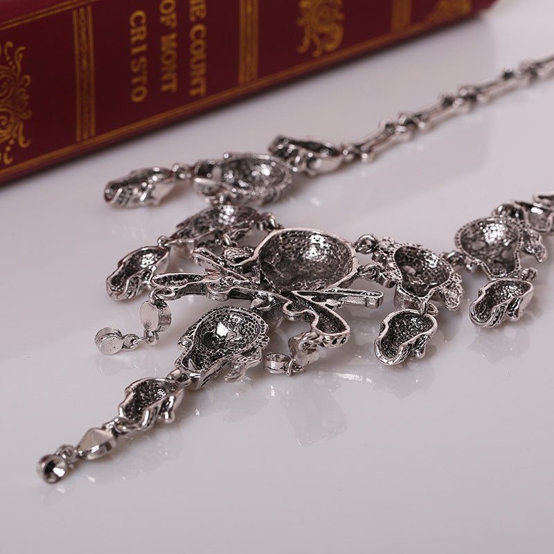 Vintage Skull Tassel Necklace | Gothic Punk Halloween Sweater Chain Jewelry