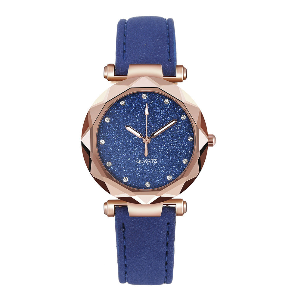 Women’s Starry Sky Leather Watch Casual Rhinestone Designer Clock