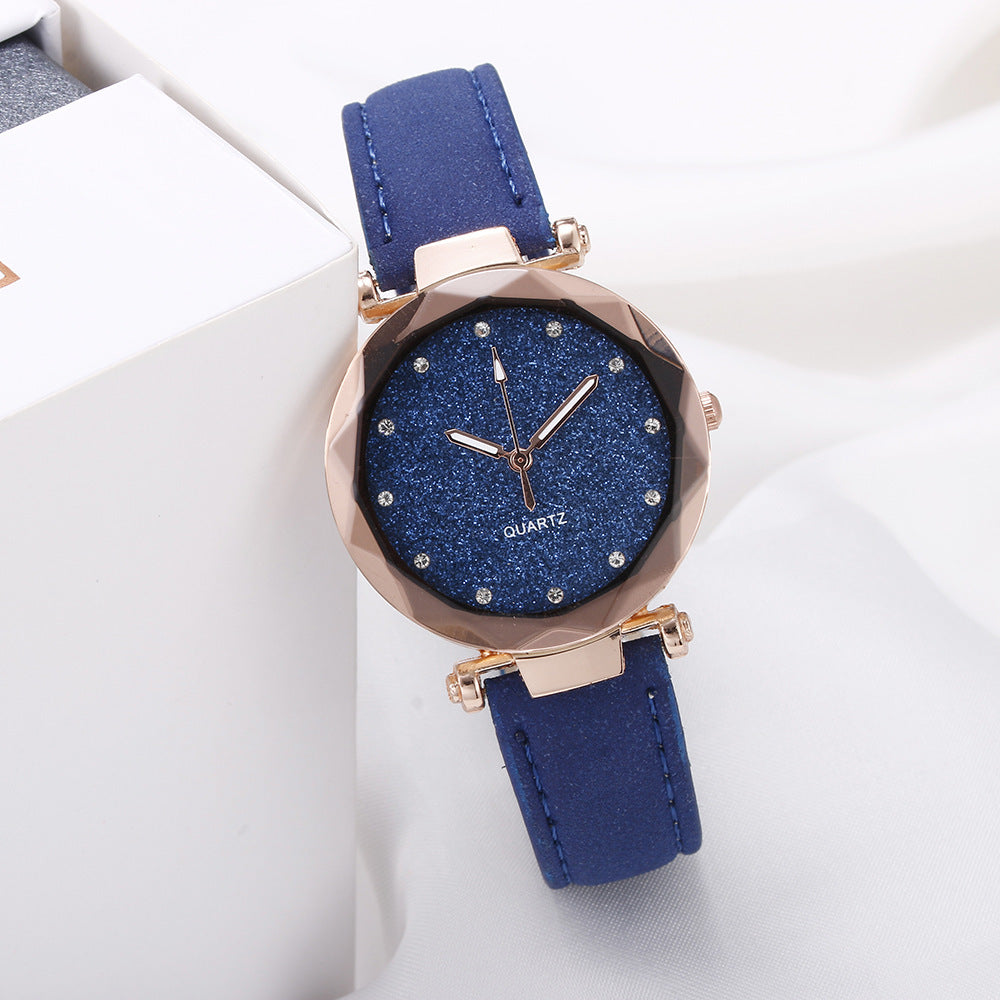 Women’s Starry Sky Leather Watch Casual Rhinestone Designer Clock