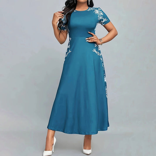 Women’s Elegant Short Sleeve Maxi Dress – Casual Empire Waist Long Dress