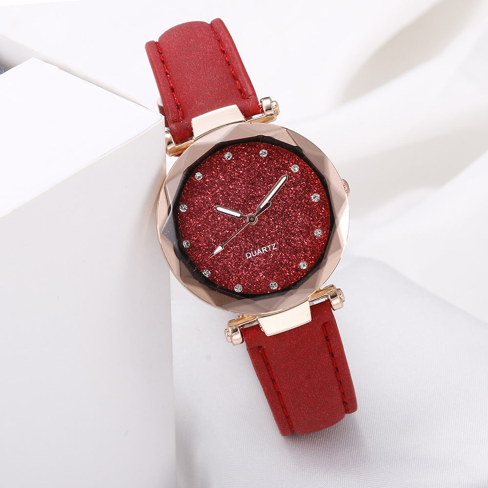 Women’s Starry Sky Leather Watch Casual Rhinestone Designer Clock