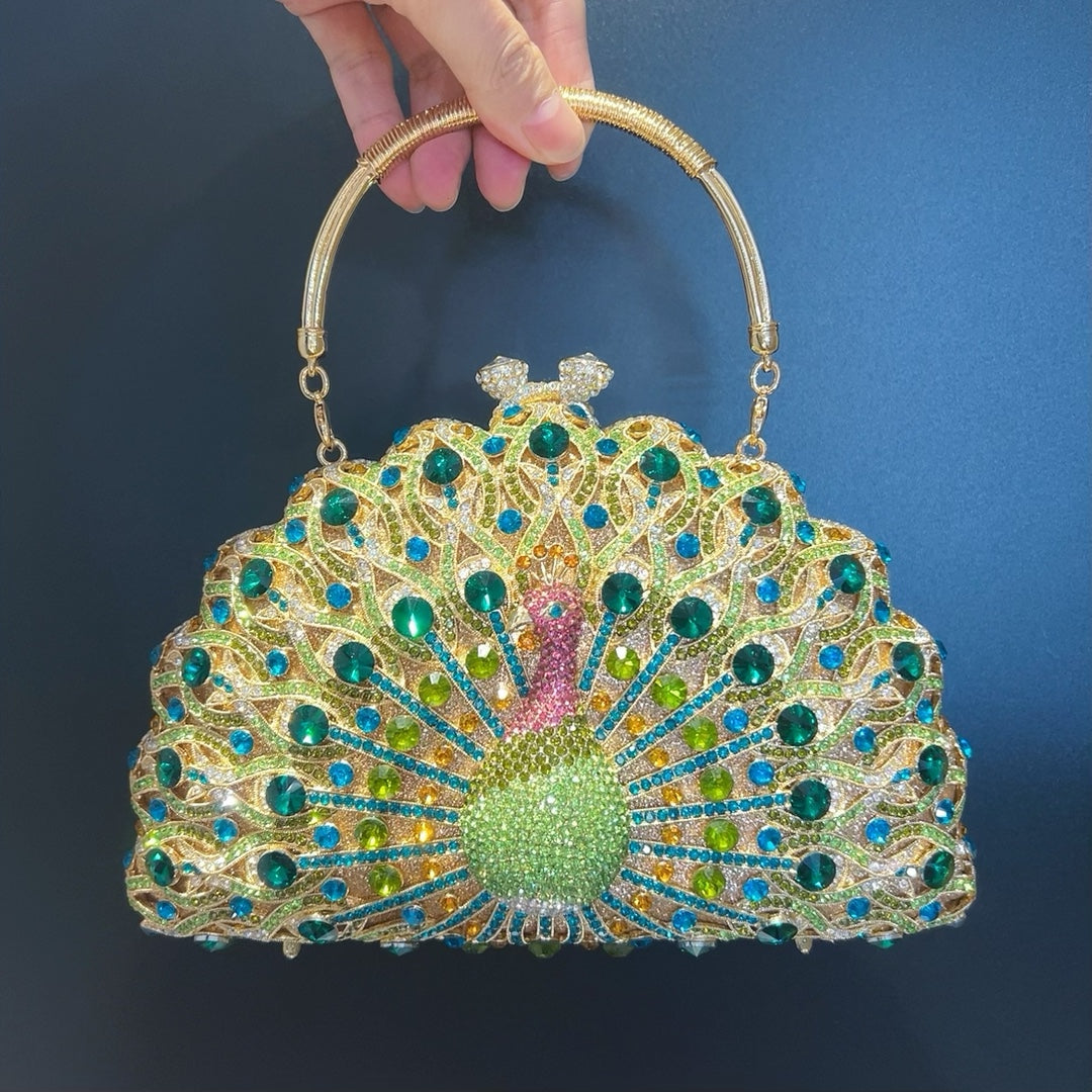 Large Peacock Diamond Banquet Handbag Luxury Crossbody & Evening Bag