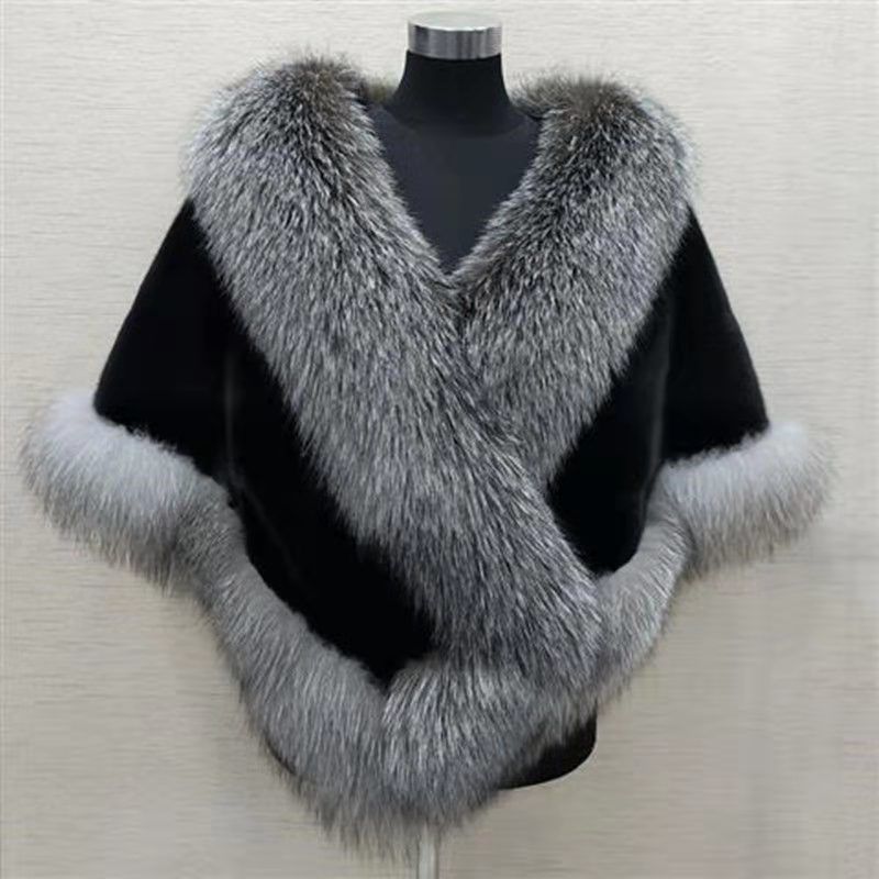 Plus sized Mink Fur Cape Coat with Dress Shawl - Imitation Fox Fur