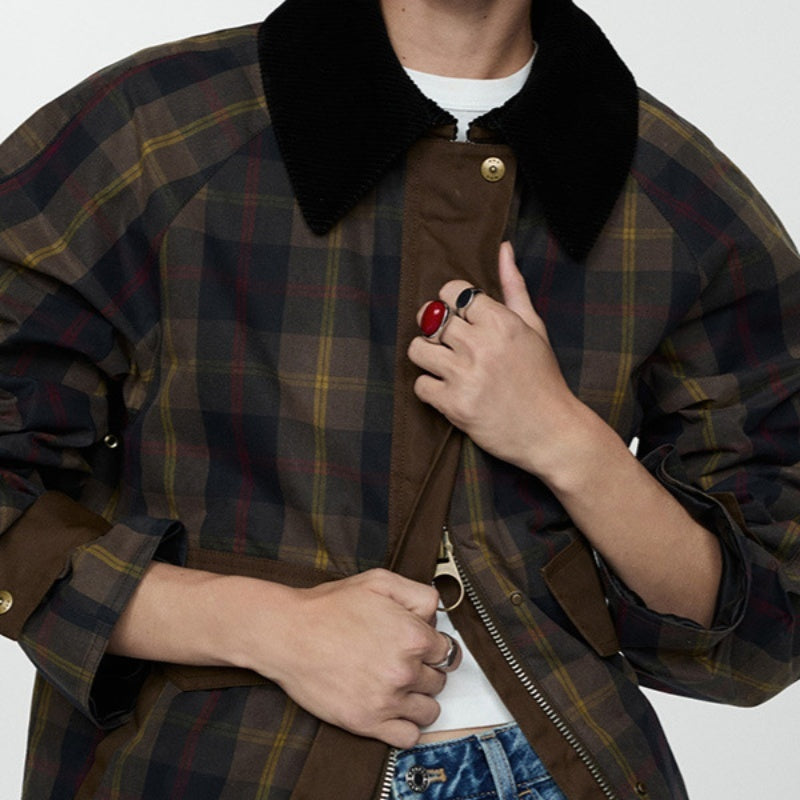 Autumn And Winter Plaid Fur Collar Cotton-padded Jacket
