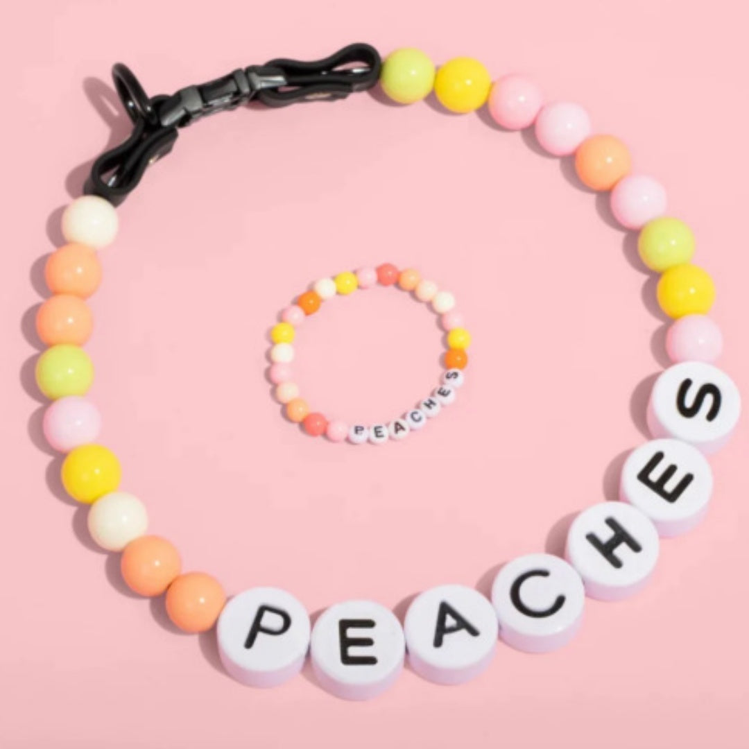 Custom Beaded Pet Collar with Matching Bracelet Personalized Dog Name Necklace