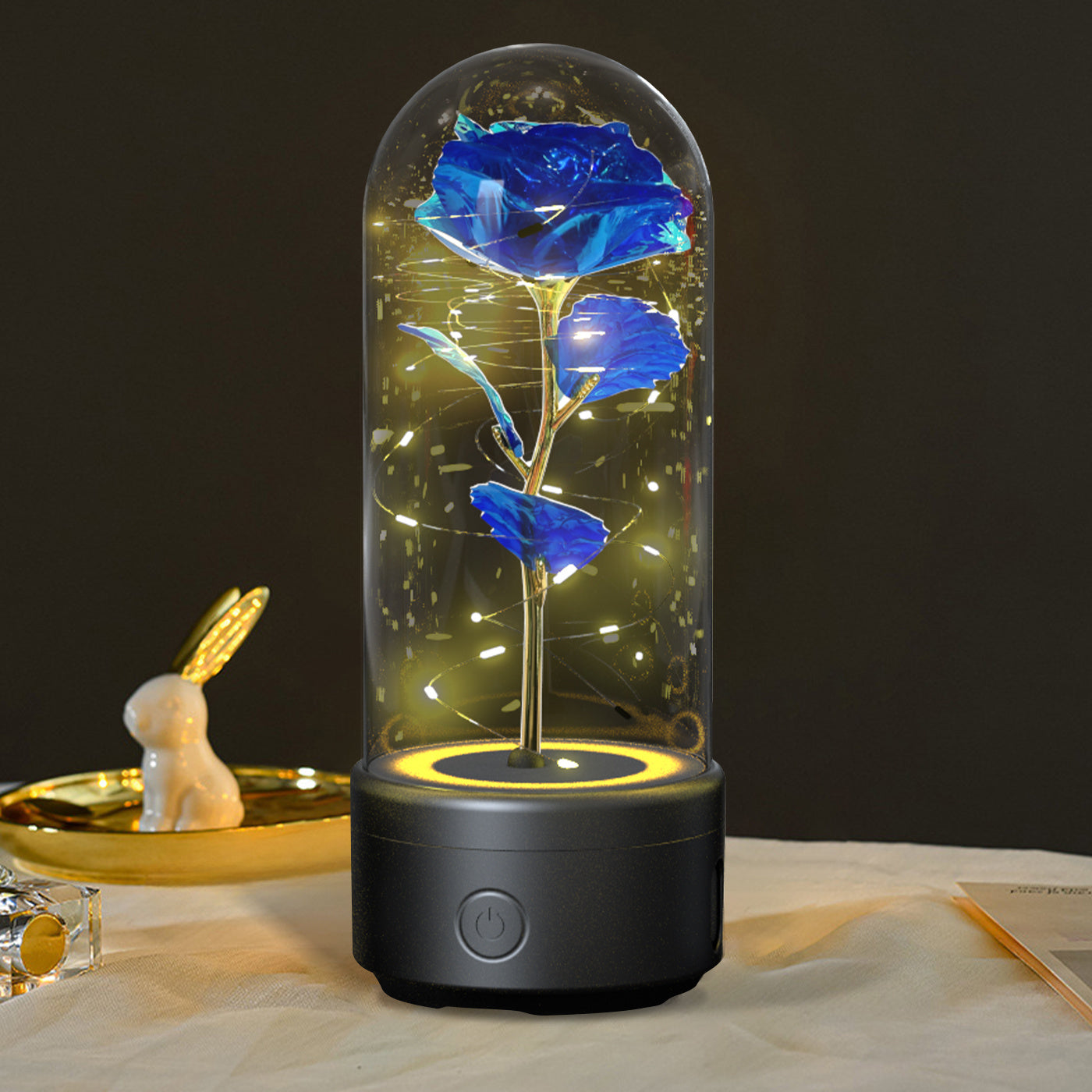2-in-1 Rose LED Night Light & Bluetooth Speaker Glass Cover Romantic Gift