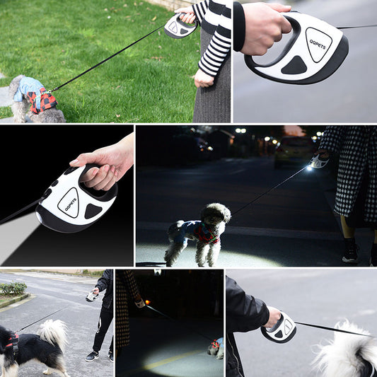 Retractable Dog Leash with LED Light – Automatic Pet Walking Rope for Night Safety