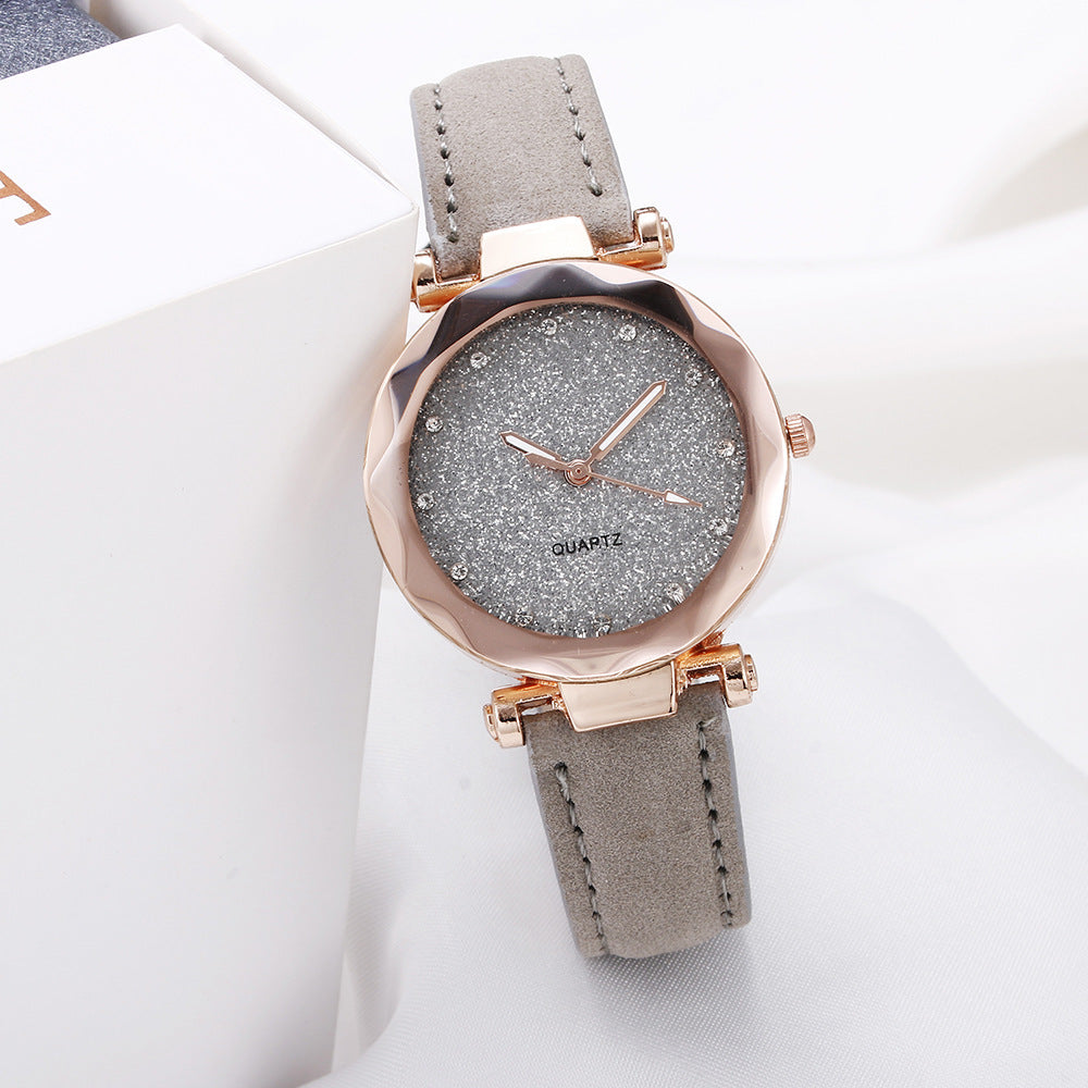 Women’s Starry Sky Leather Watch Casual Rhinestone Designer Clock
