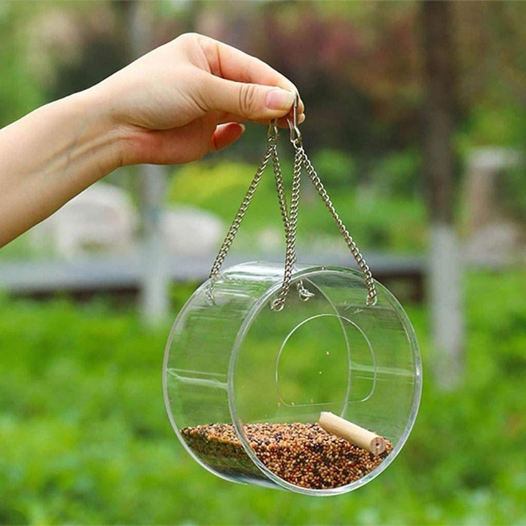 Acrylic Bird Food Box Durable Hanging Feeder for Parrots, Budgies & Small Birds