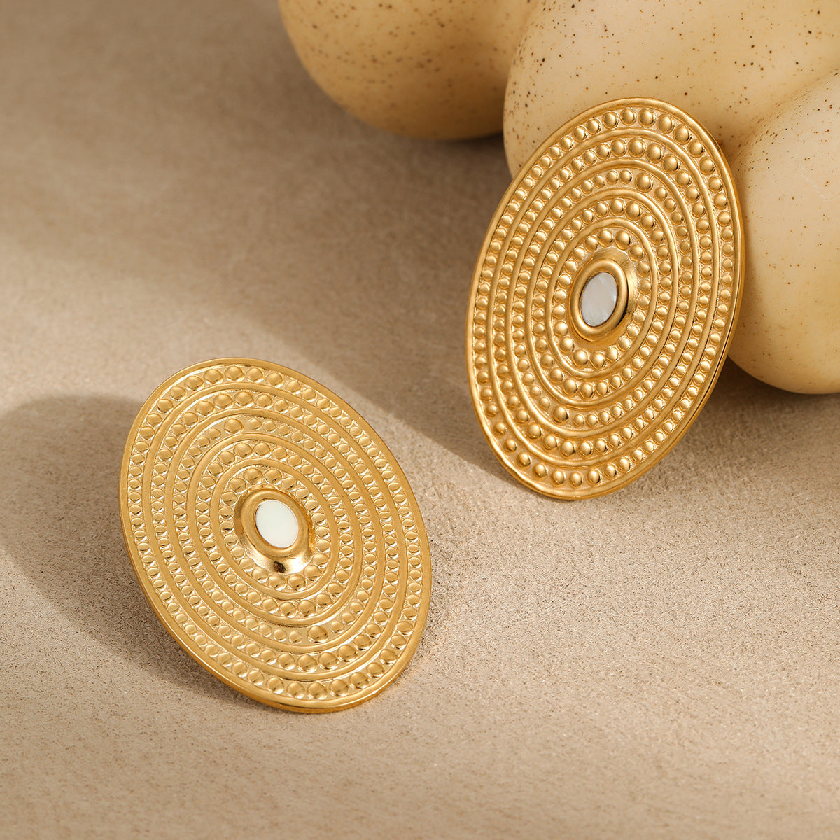 18K Gold Plated Oval Spiral Earrings,Stainless Steel