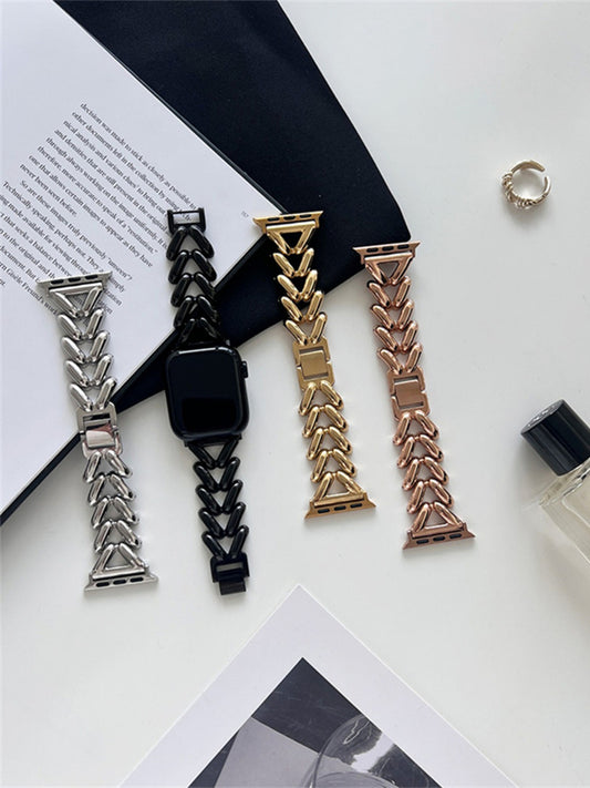 Apple Watch Band (Series 1–8) Single Row V-Chain Denim Metal Strap