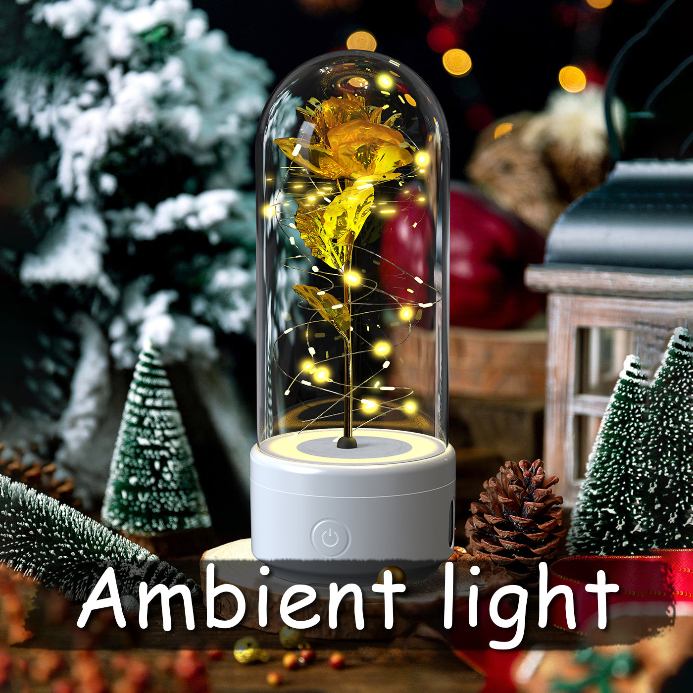 2-in-1 Rose LED Night Light & Bluetooth Speaker Glass Cover Romantic Gift
