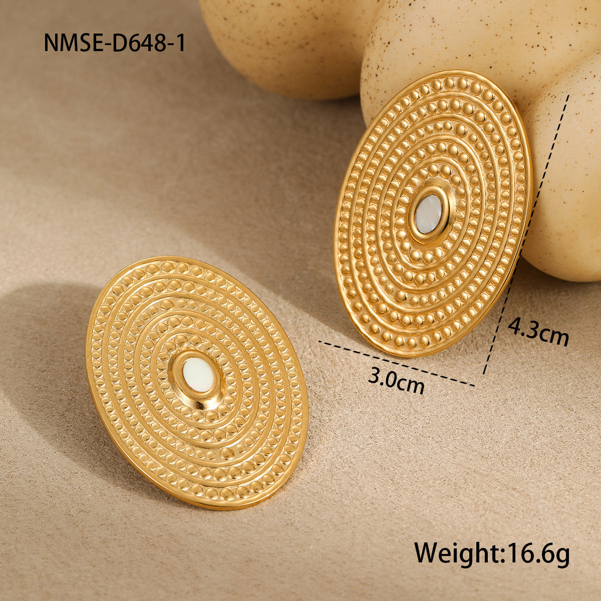 18K Gold Plated Oval Spiral Earrings,Stainless Steel