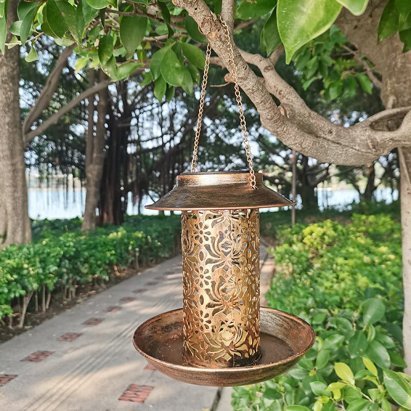 Outdoor Solar-Powered Hanging Bird Feeder & Decorative Lamp, Dual-Purpose Feeding & Watering