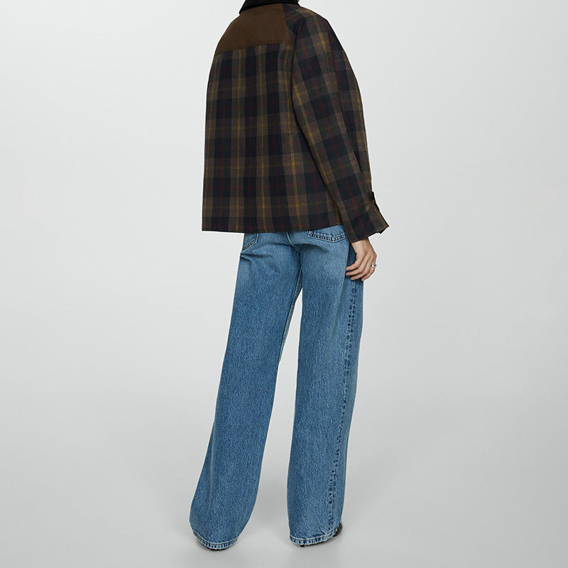 Autumn And Winter Plaid Fur Collar Cotton-padded Jacket