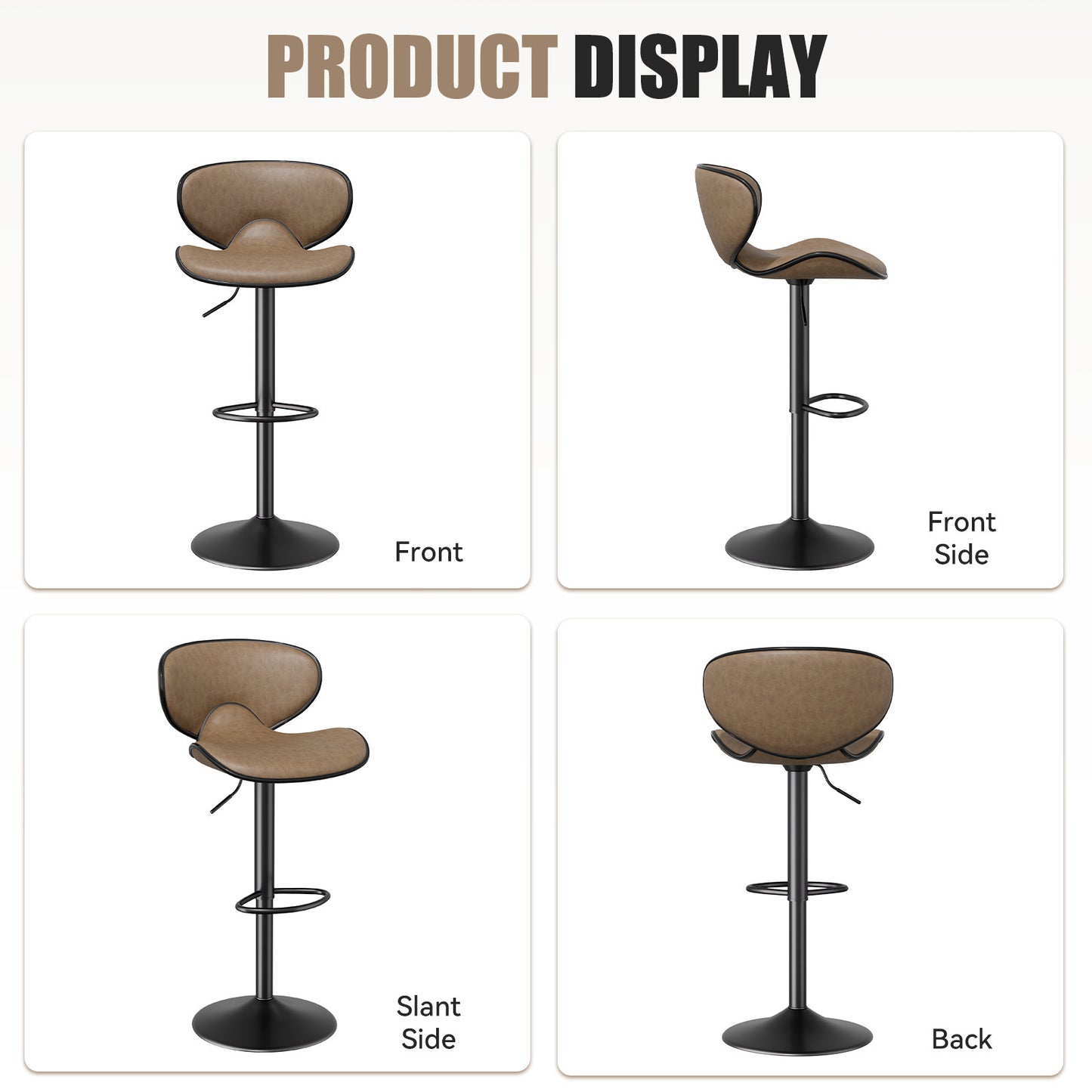 Modern Adjustable Bar Stool – Faux Leather Swivel Counter Stool with Backrest, Height Adjustable 25"–33", 360° Swivel, Durable & Comfortable