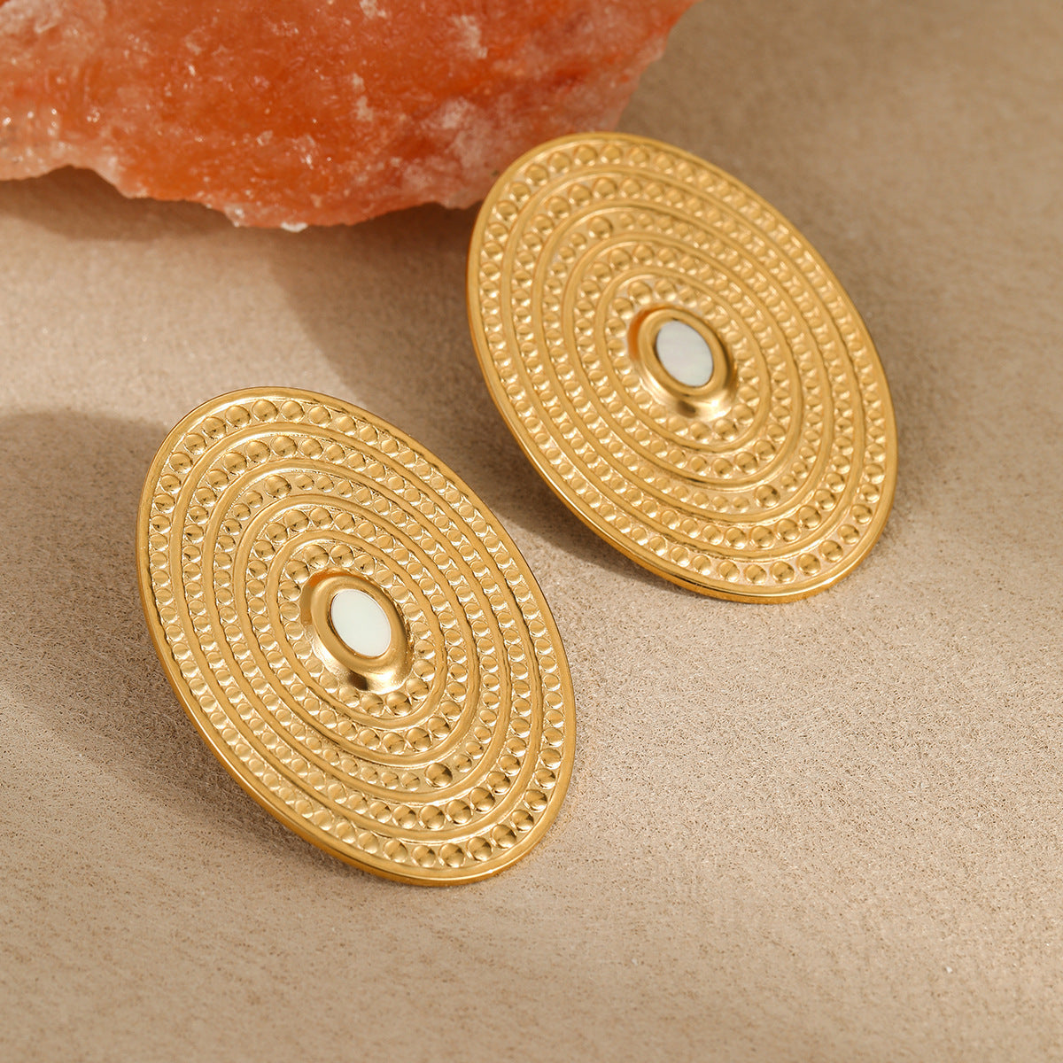 18K Gold Plated Oval Spiral Earrings,Stainless Steel