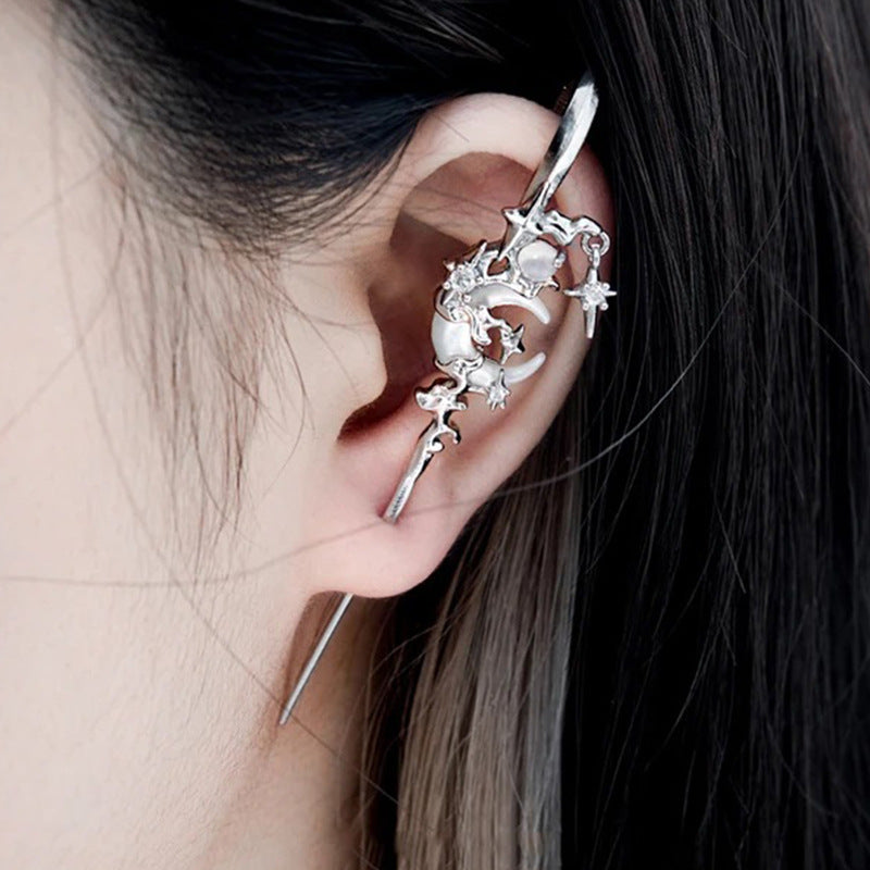 Creative Star & Moon Diamond Geometric Fashion Stud Earrings