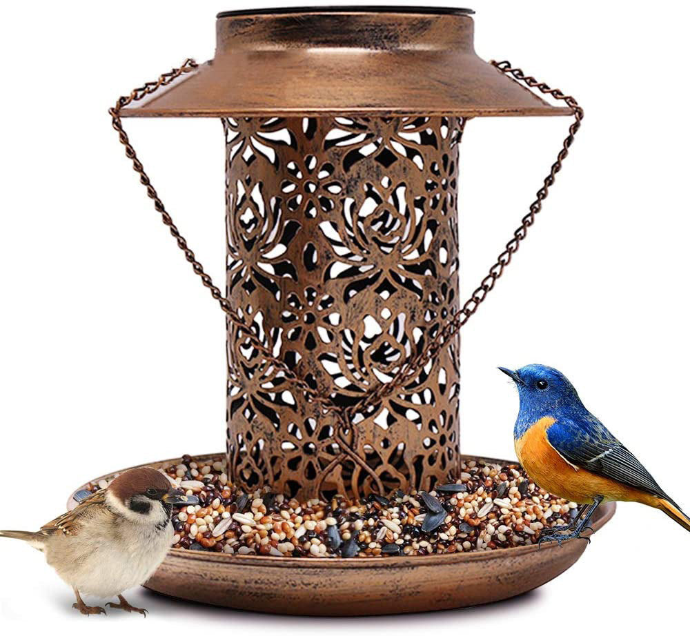 Outdoor Solar-Powered Hanging Bird Feeder & Decorative Lamp, Dual-Purpose Feeding & Watering