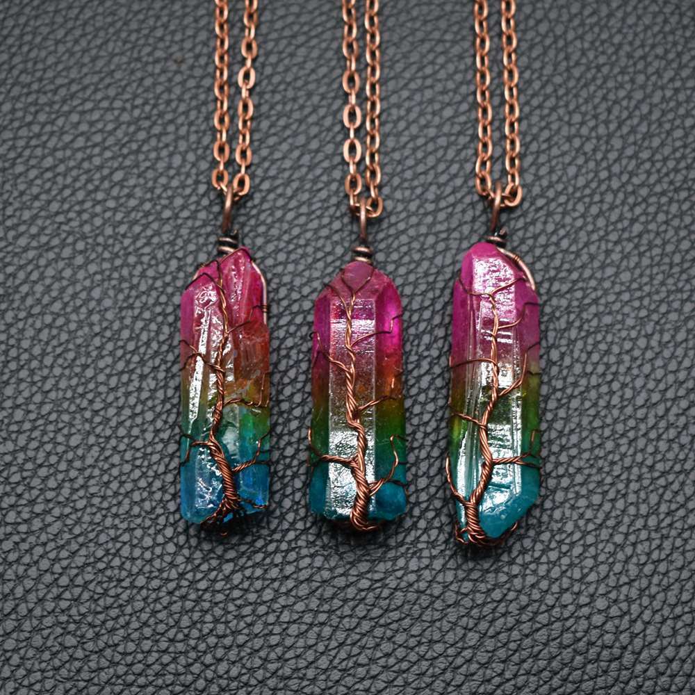 “Stone Crystal Tree of Life Pendant Necklace | Fashion Jewelry for Women & Men”