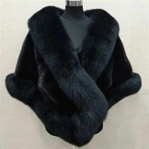 Plus sized Mink Fur Cape Coat with Dress Shawl - Imitation Fox Fur