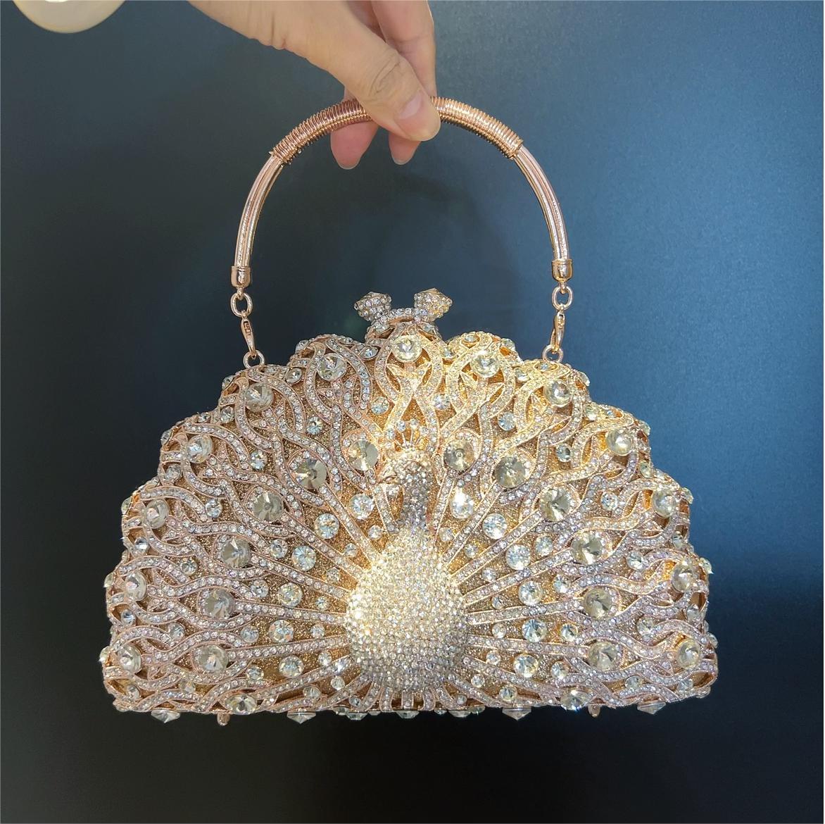 Large Peacock Diamond Banquet Handbag Luxury Crossbody & Evening Bag