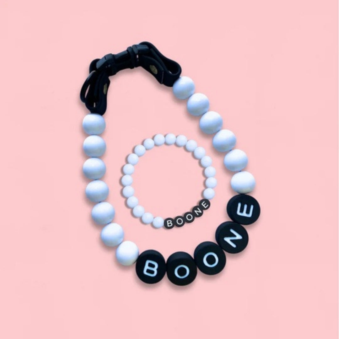 Custom Beaded Pet Collar with Matching Bracelet Personalized Dog Name Necklace