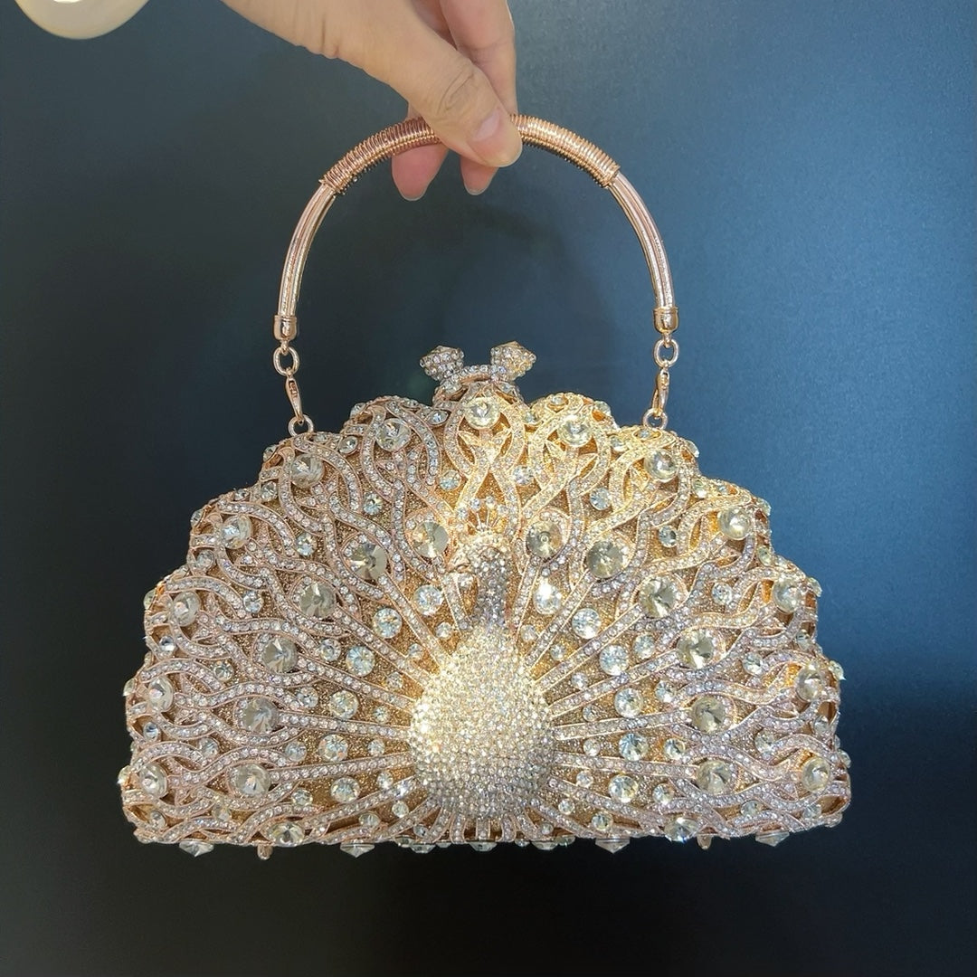 Large Peacock Diamond Banquet Handbag Luxury Crossbody & Evening Bag