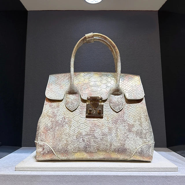 Luxury Snake Print Leather Handbag Large Capacity Crossbody Bag for Women