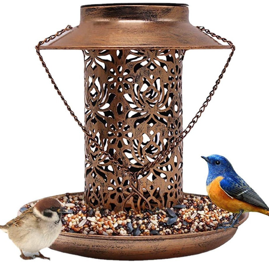 Outdoor Solar-Powered Hanging Bird Feeder & Decorative Lamp, Dual-Purpose Feeding & Watering