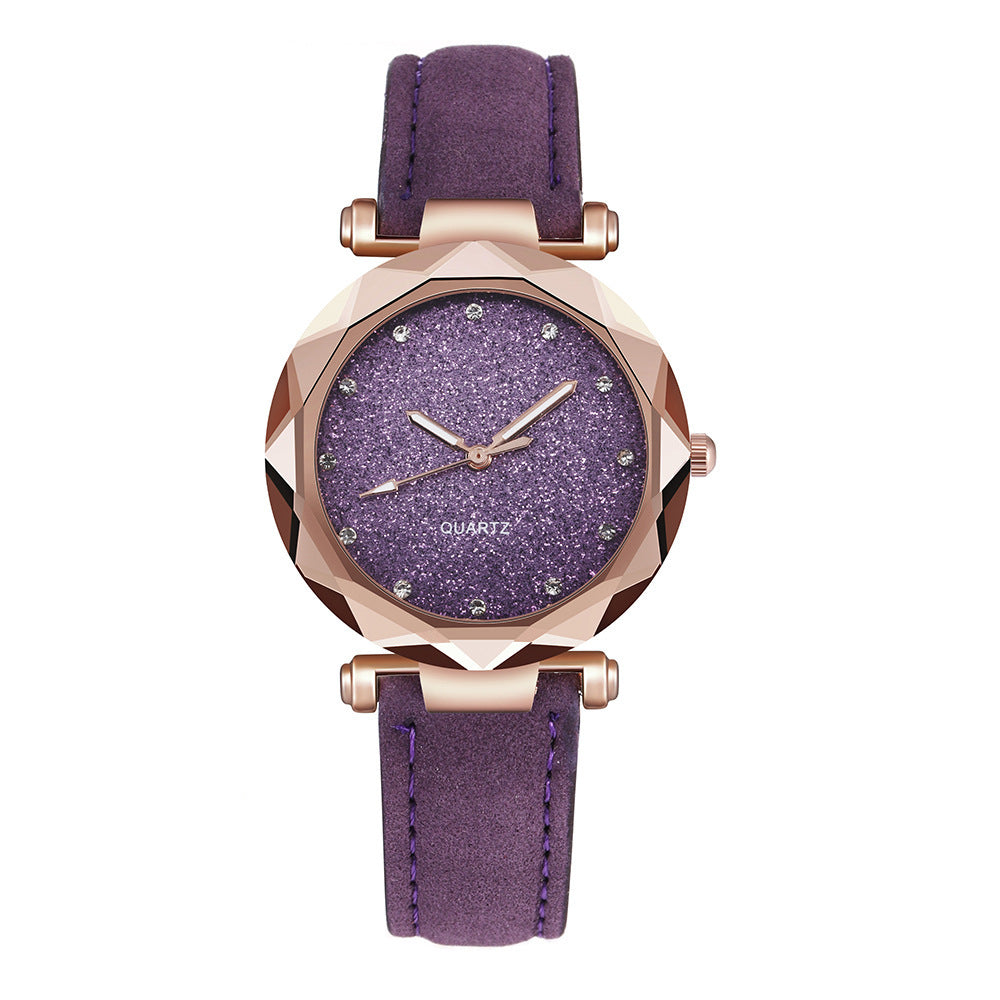 Women’s Starry Sky Leather Watch Casual Rhinestone Designer Clock