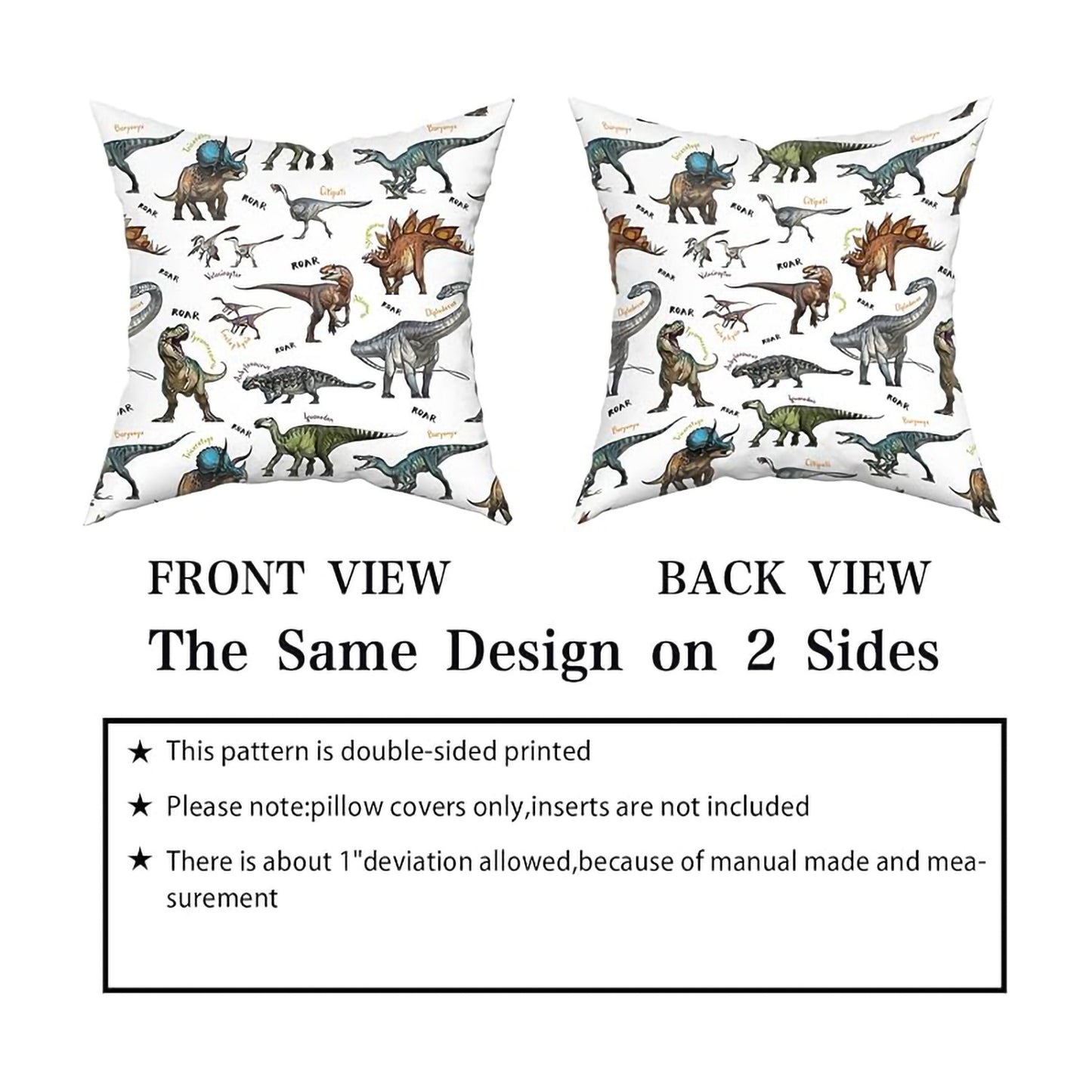 Wild Dinosaur Pillow Cover – 18x18 Decorative Cushion Case with T-Rex & Brachiosaurus Design, Boys’ Room & Home Decoration