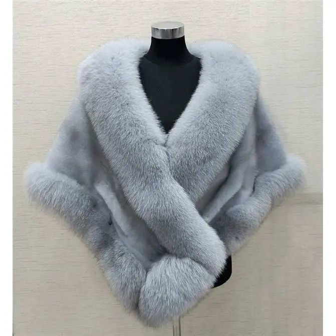 Plus sized Mink Fur Cape Coat with Dress Shawl - Imitation Fox Fur