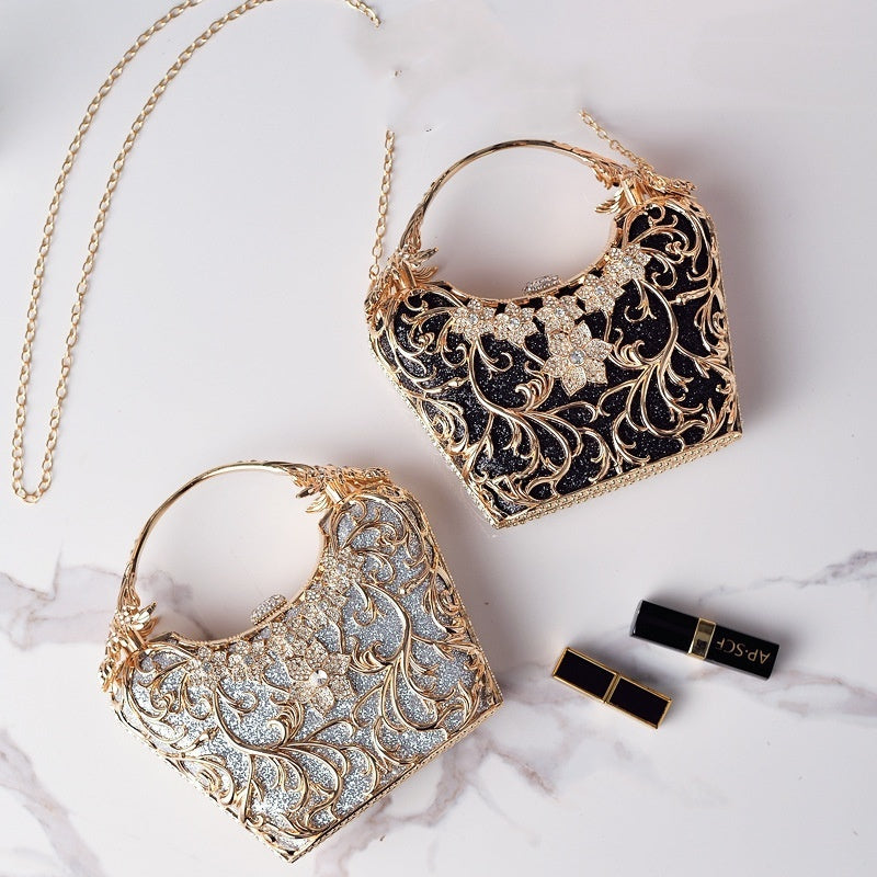 Pochette de soirée élégante pour femme – Design creux, paillettes brillantes