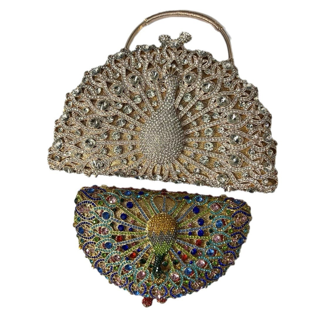 Large Peacock Diamond Banquet Handbag Luxury Crossbody & Evening Bag