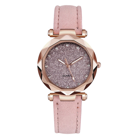 Women’s Starry Sky Leather Watch Casual Rhinestone Designer Clock