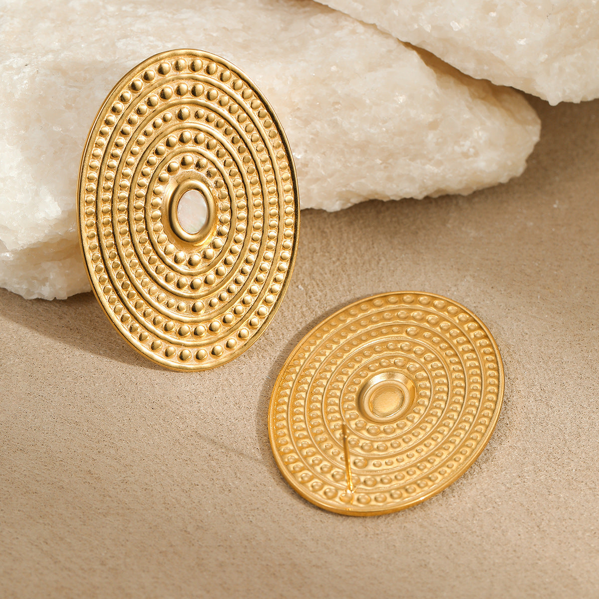 18K Gold Plated Oval Spiral Earrings,Stainless Steel