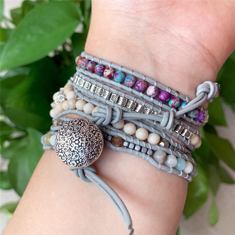 Handmade Multi-Layer Bracelet with Natural Stone Beads Boho Jewelry