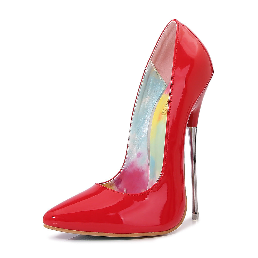 Lacquer Leather Pointed Toe Metal Heel High Heels for Women