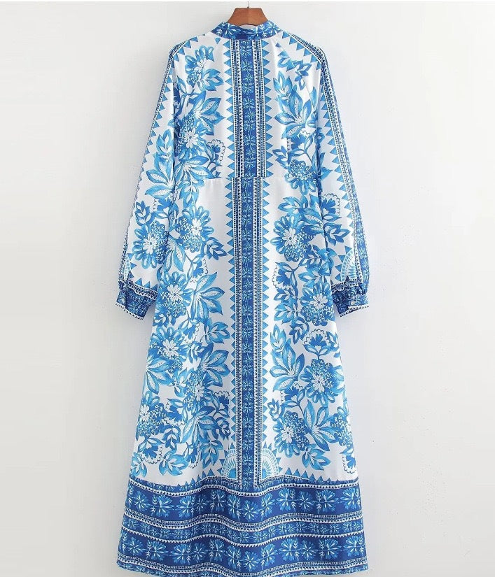Printed Single-Breasted V-Neck Holiday Style Dress
