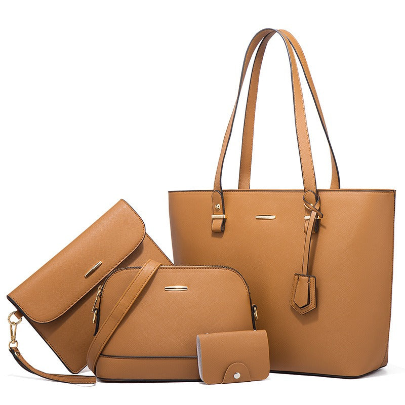 Trendy Women’s Retro Celebrity One-Shoulder Handbag High Capacity Fashion Crossbody Four-Piece Mother Bag Set