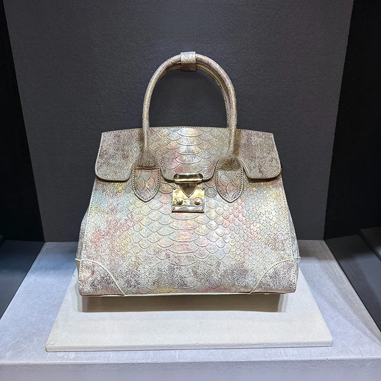 Luxury Snake Print Leather Handbag Large Capacity Crossbody Bag for Women