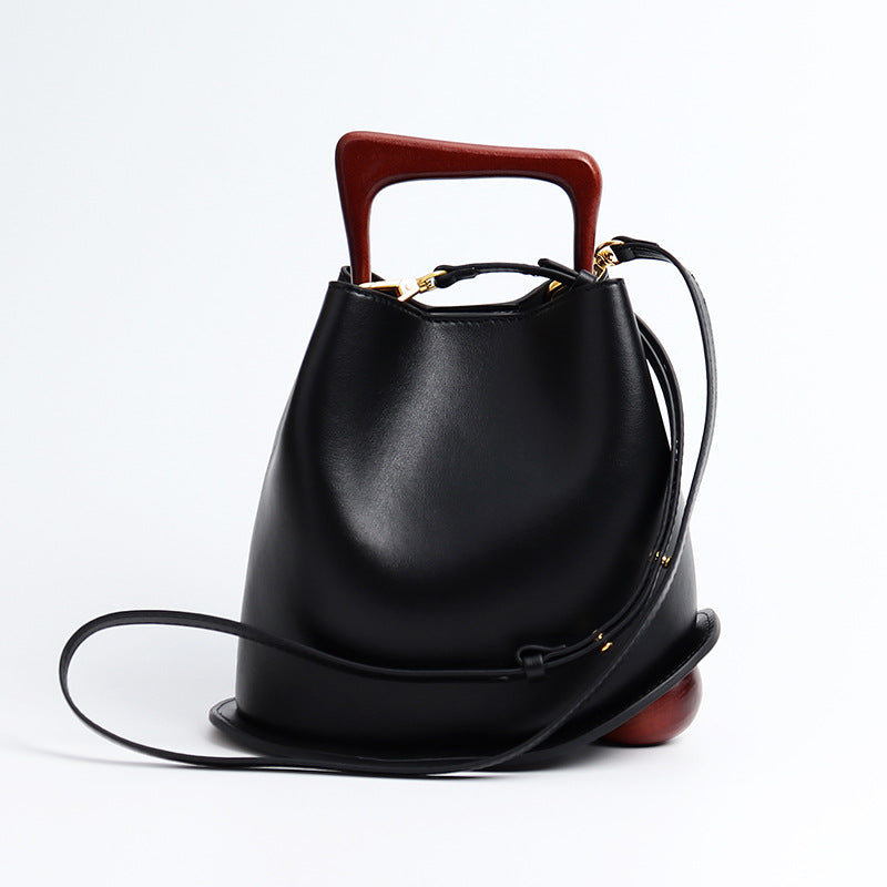 Handmade Wooden Bucket Bag Stylish Women's Crossbody & Commuting Tote