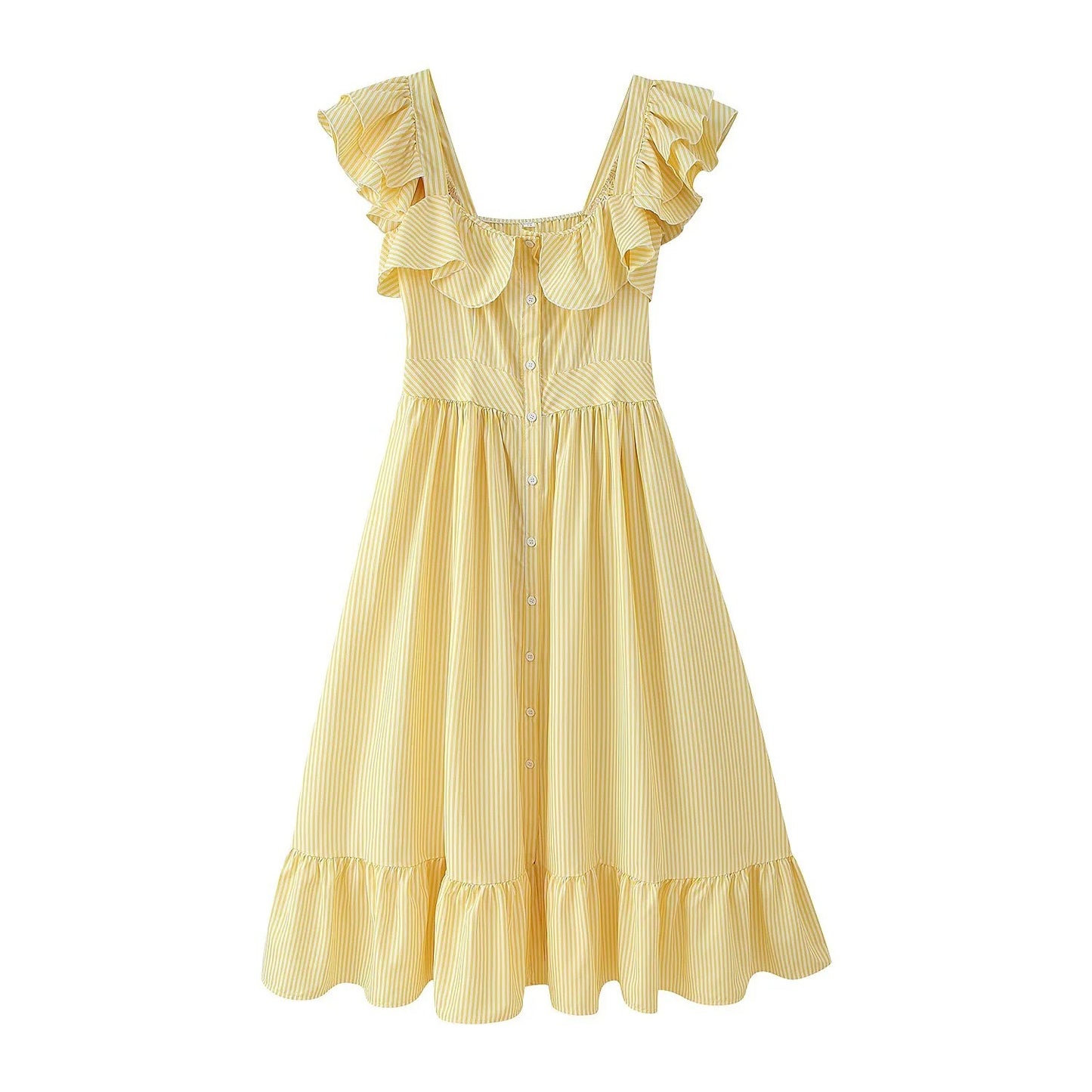Three Color Striped Ruffle Waist Dress Women's Fashion
