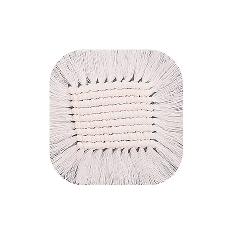 Nordic Handwoven Cotton Rope Coaster White Tassel Minimalist Decorative Insulation Pad
