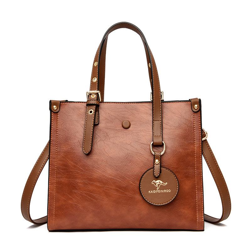 Elegant Oil Wax Cowhide Leather Handbag Women’s Daily Commuter Purse