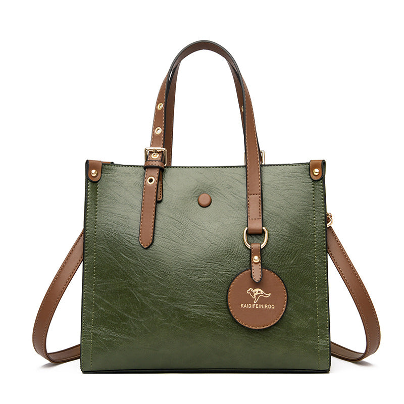 Elegant Oil Wax Cowhide Leather Handbag Women’s Daily Commuter Purse
